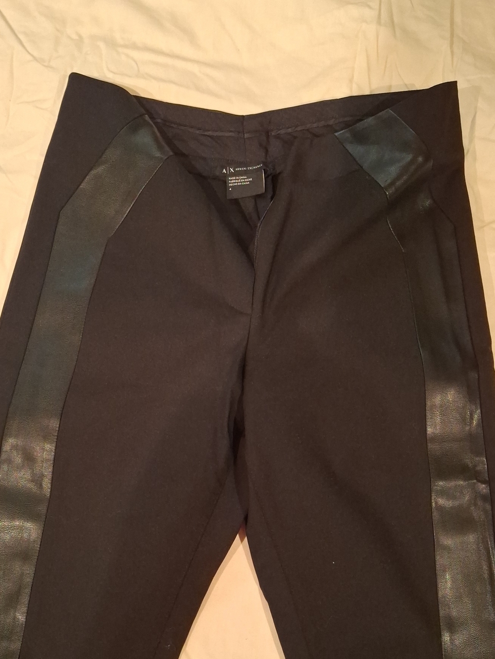 A/X Armani Exchange Black Pants with Faux-Leather Side Panels